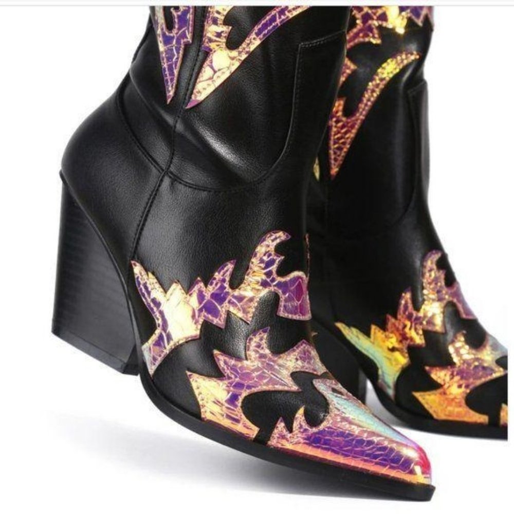 !RESTOCKED! Cowboy Knee High Boots Mermaid & Black - Picture 3 of 6